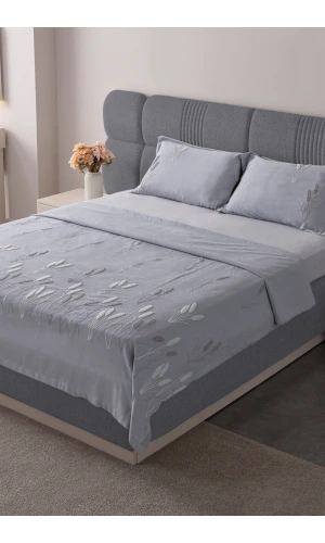 Punch Nakışlı Çift Kişilik Yatak Örtüsü Takımı 240x260 zen-gri