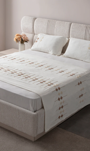 Zen Baklava Desen Çift Kişilik Nakışlı Yatak Örtüsü Seti Şönil Kumaş Punch Nakışlı 240x260cm