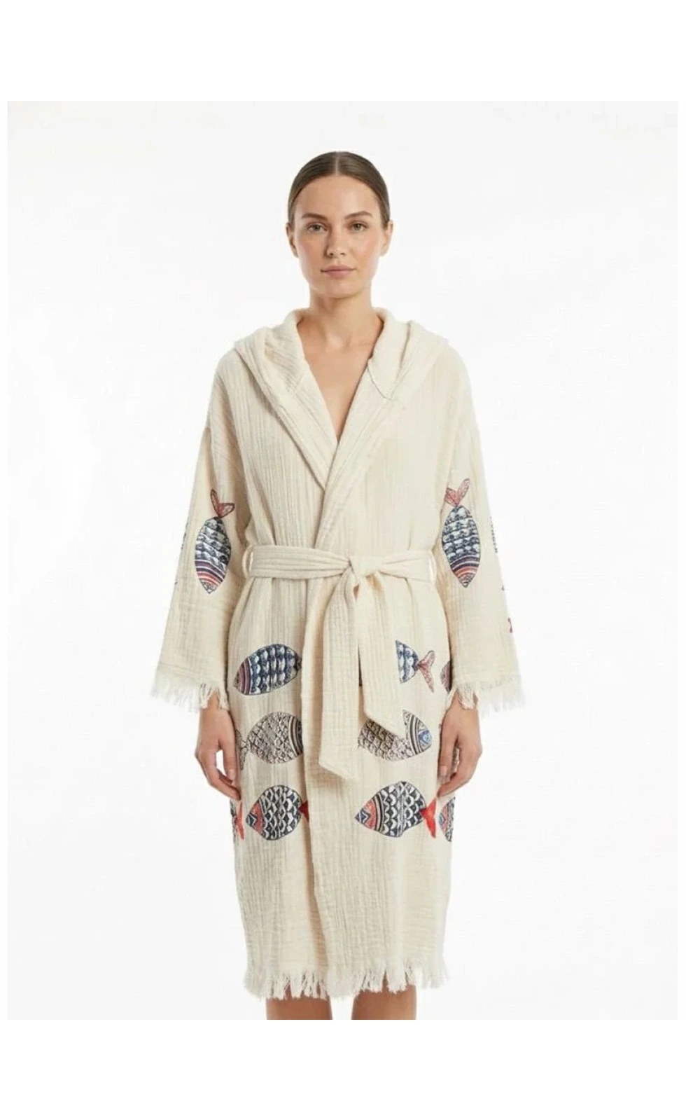 Etnic Fishwave – Çift Katlı Müslin Bornoz