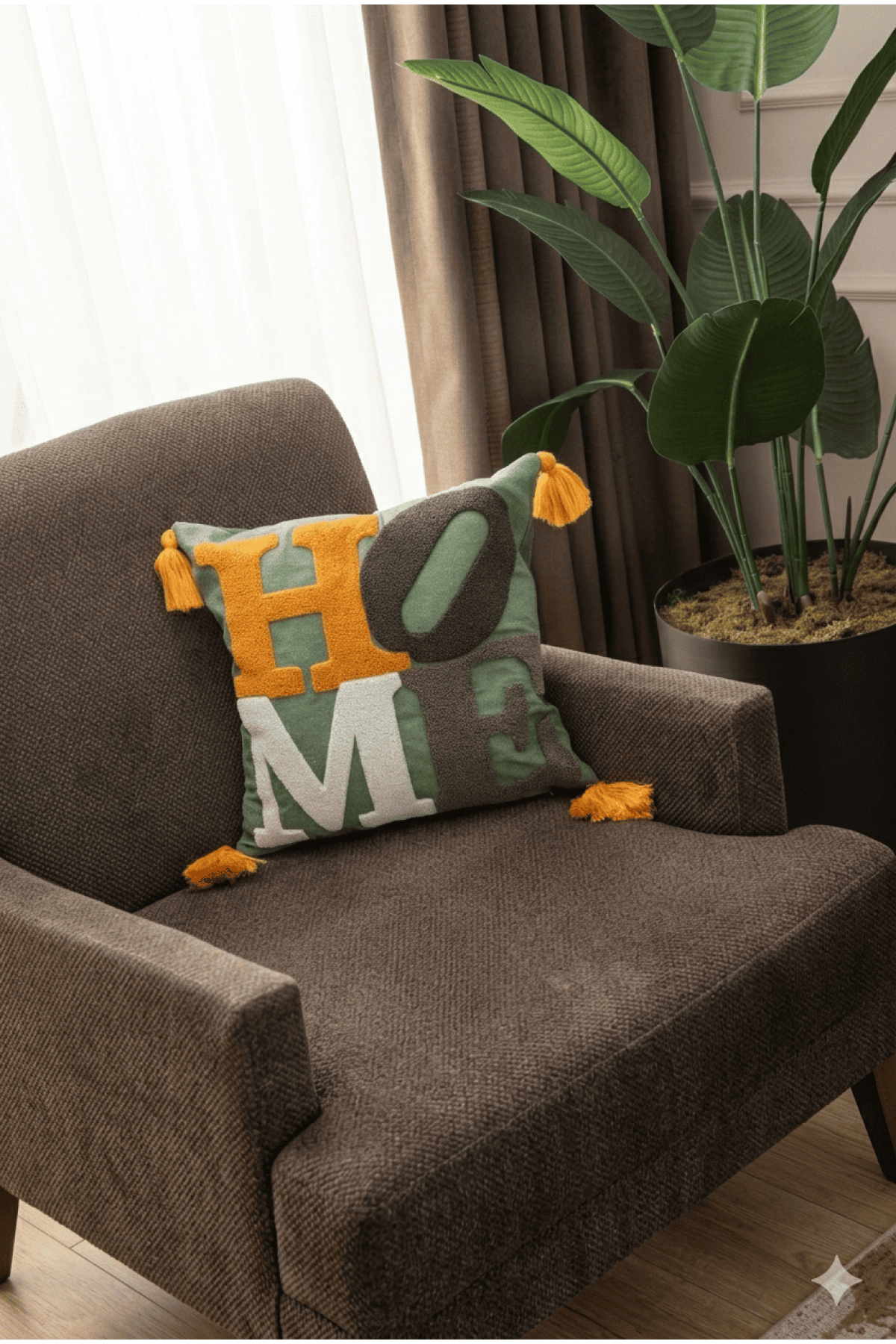 Desenli Punch Püsküllü Dekoratif Kırlent Kılıfı – 43x43 cm