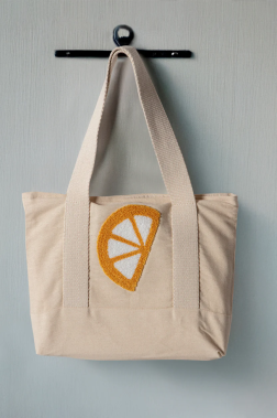 Orange Slice Bez Keten Omuz Çantası 36x29 cm – İşlemeli Pamuk Tote Bag, Şık ve Dayanıklı Plaj & Günlük Çanta