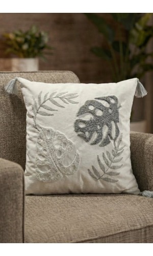 Desenli Punch Püsküllü Dekoratif Kırlent Kılıfı – 43x43 cm