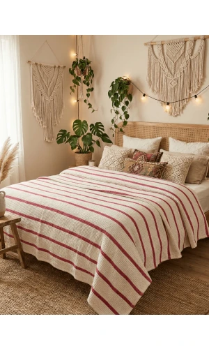 Roselle Stripe – 6 Katlı Müslin Pike (Gül Kurusu Çizgili)